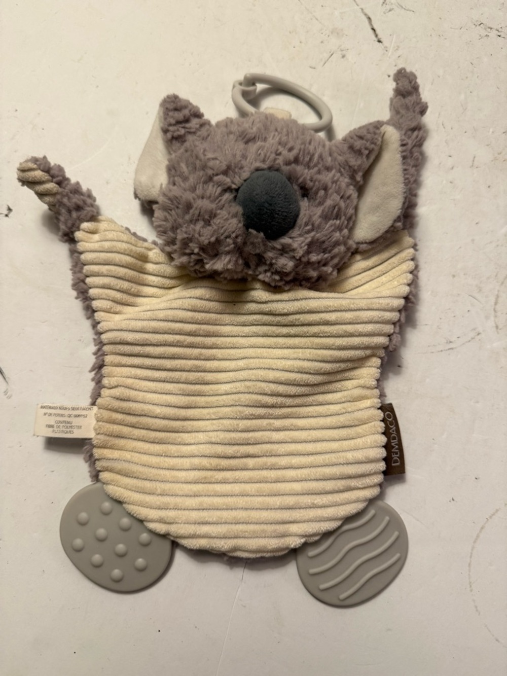 Demdaco Cream & Gray Corduroy Baby Lovey with Teether